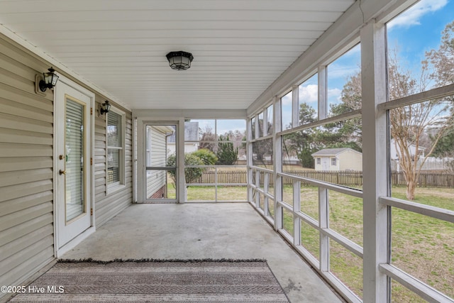 view of unfurnished sunroom