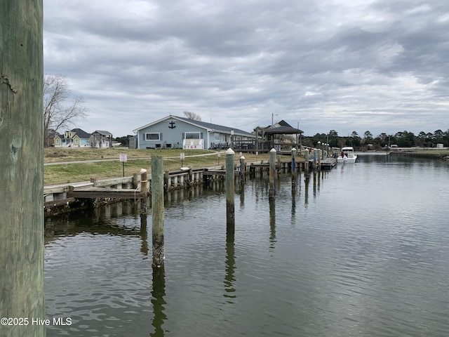 view of dock with a water view