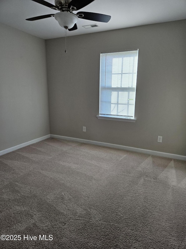 410 Bristol Ln, Hubert, NC 28539 - empty room featuring ceiling fan, carpet flooring, visible vents, and baseboards