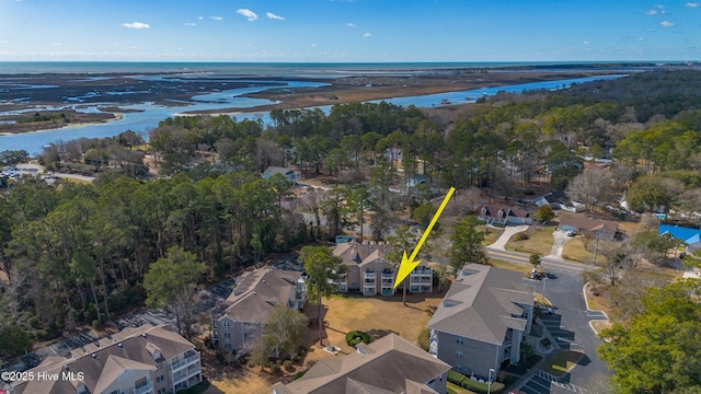 bird's eye view with a water view and a residential view