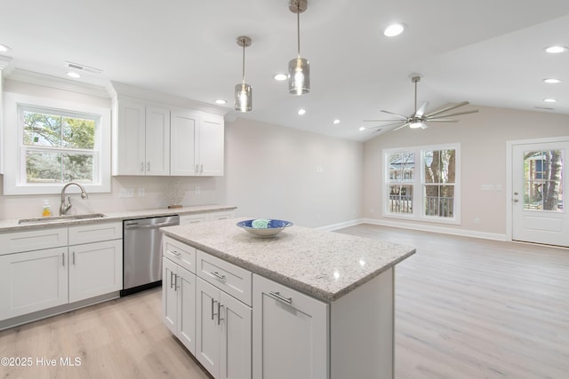 kitchen featuring a sink, visible vents, plenty of natural light, and dishwasher