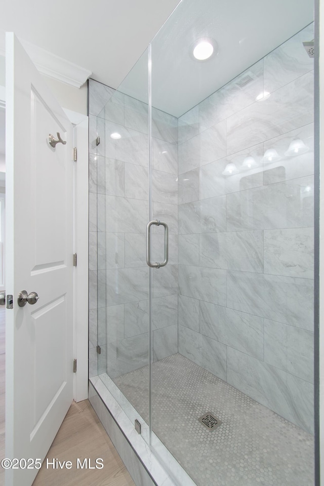 bathroom featuring a shower stall