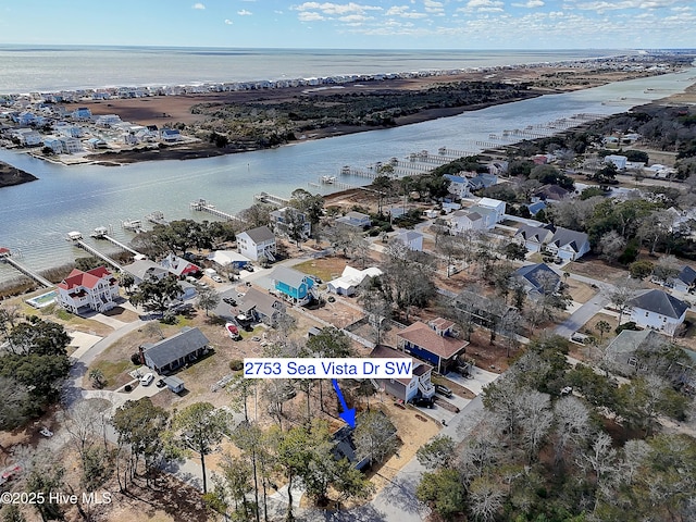 aerial view featuring a water view