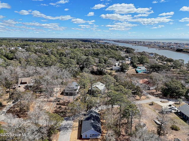 drone / aerial view with a residential view and a water view