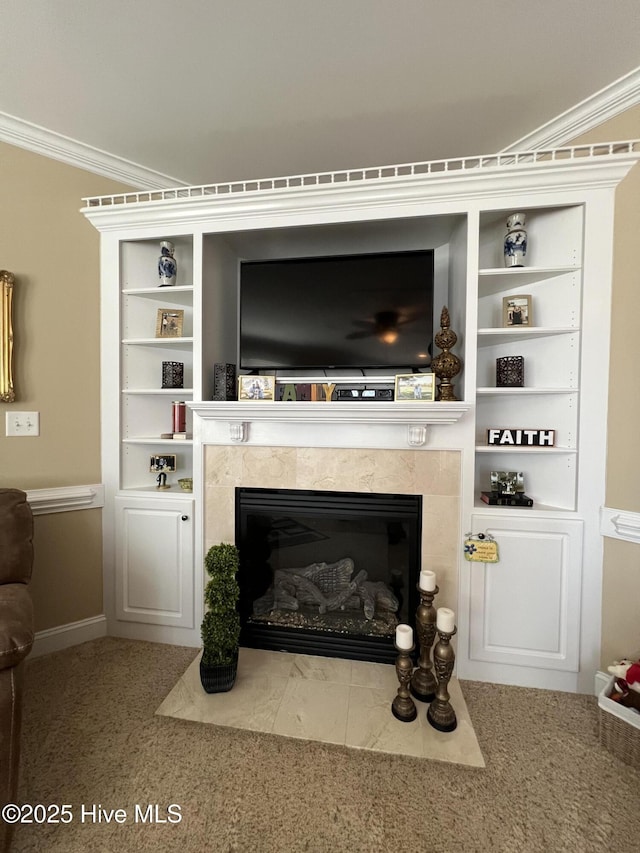 6725 Hemlock Ct, Sims, NC 27880 - living area with baseboards, a fireplace, and crown molding