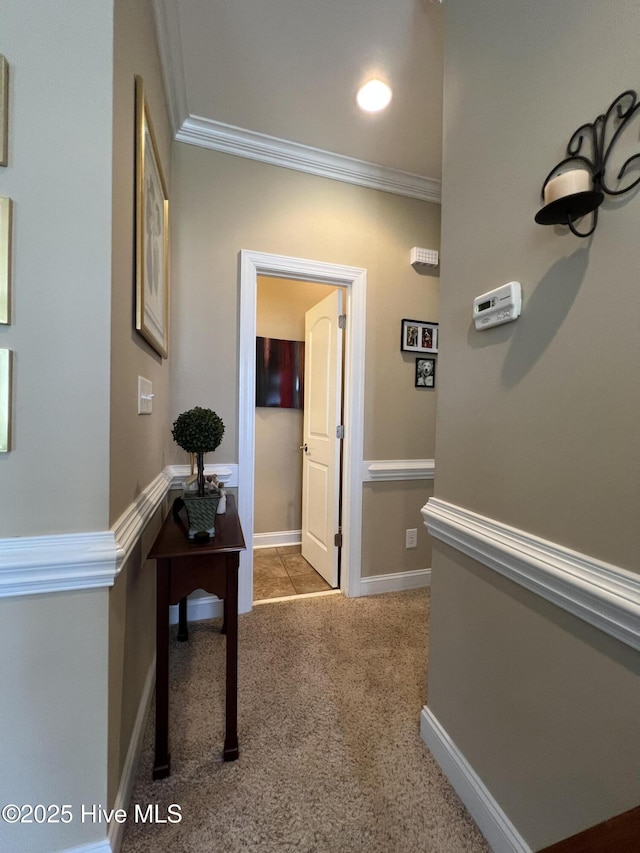 6725 Hemlock Ct, Sims, NC 27880 - hallway with carpet floors, crown molding, and baseboards