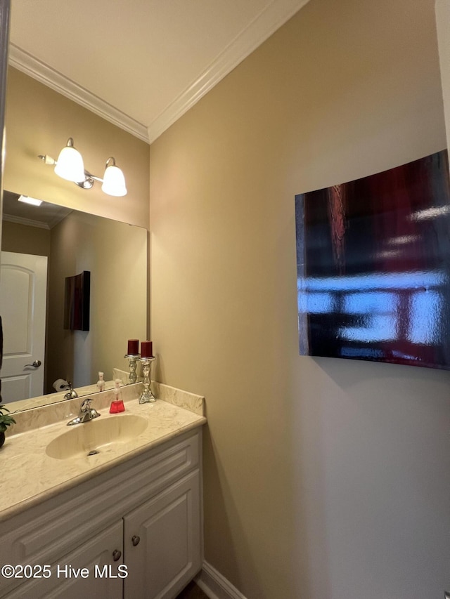 6725 Hemlock Ct, Sims, NC 27880 - bathroom with baseboards, crown molding, and vanity