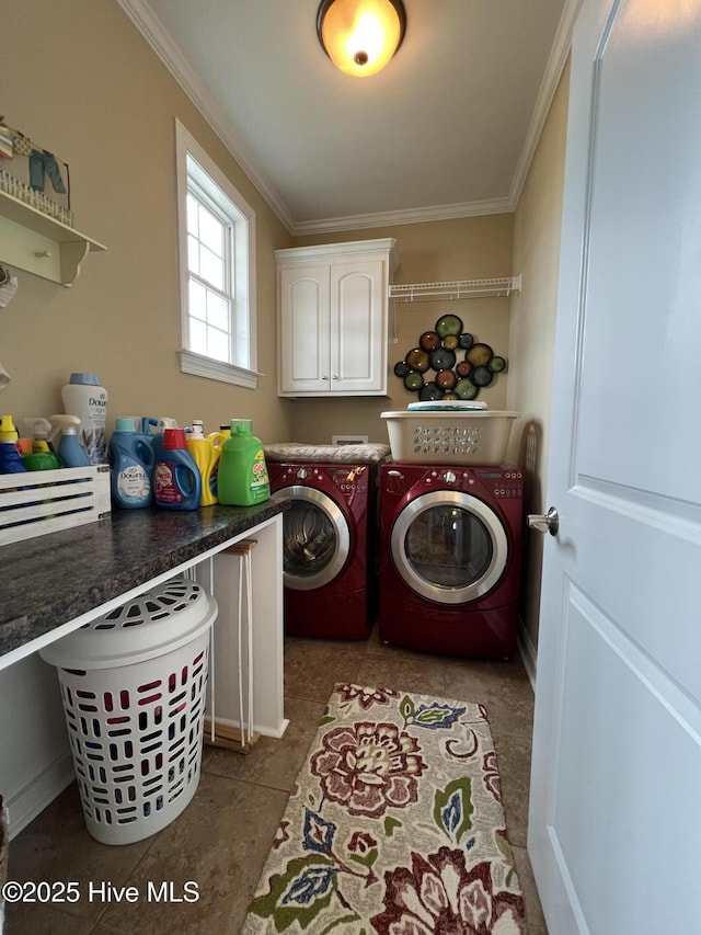6725 Hemlock Ct, Sims, NC 27880 - clothes washing area with cabinet space, washing machine and clothes dryer, and ornamental molding
