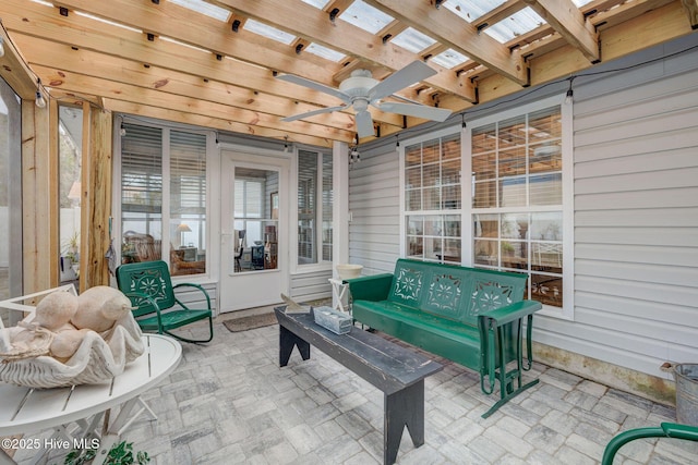 view of patio / terrace featuring a pergola and ceiling fan