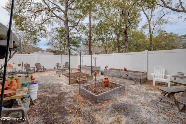 exterior space featuring fence and a garden