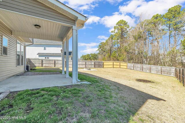 view of yard featuring a patio area and a fenced backyard