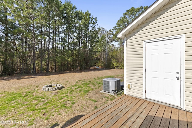 deck with central air condition unit and a lawn