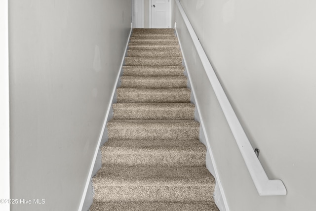 staircase with carpet and baseboards