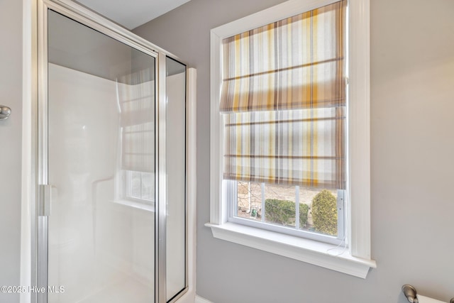 bathroom with a stall shower