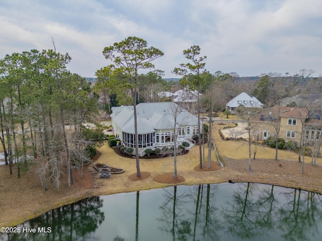 aerial view with a water view