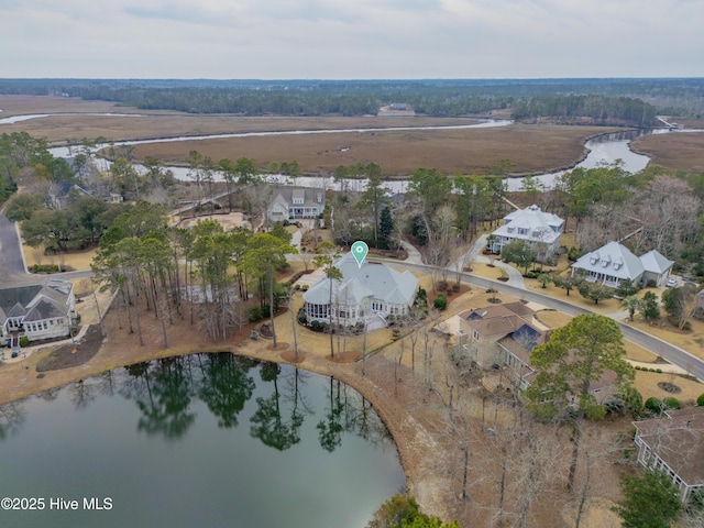 aerial view featuring a water view