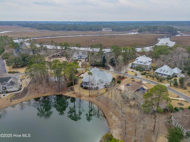 drone / aerial view featuring a water view