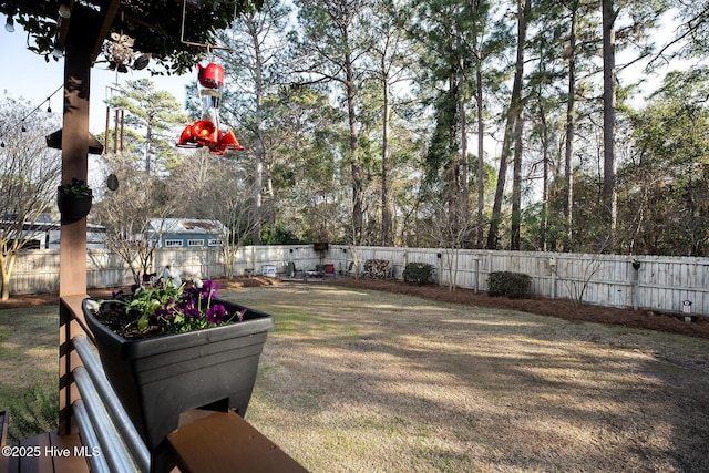 view of yard with a fenced backyard