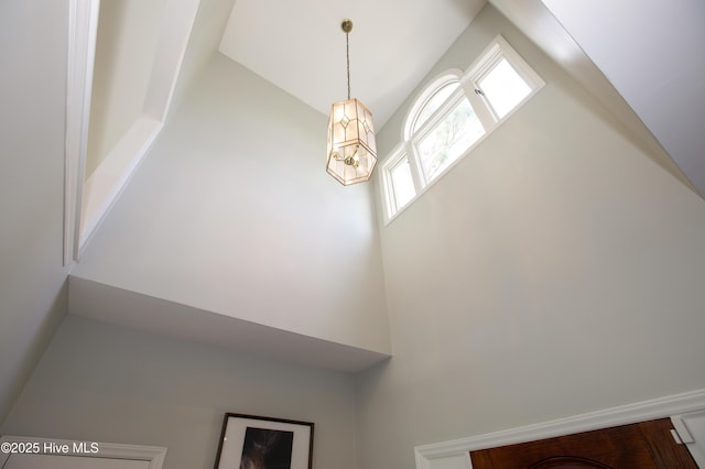 interior details with a chandelier