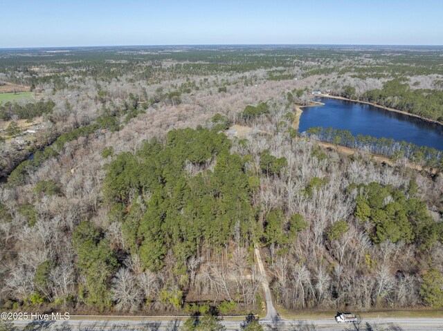 aerial view featuring a view of trees and a water view