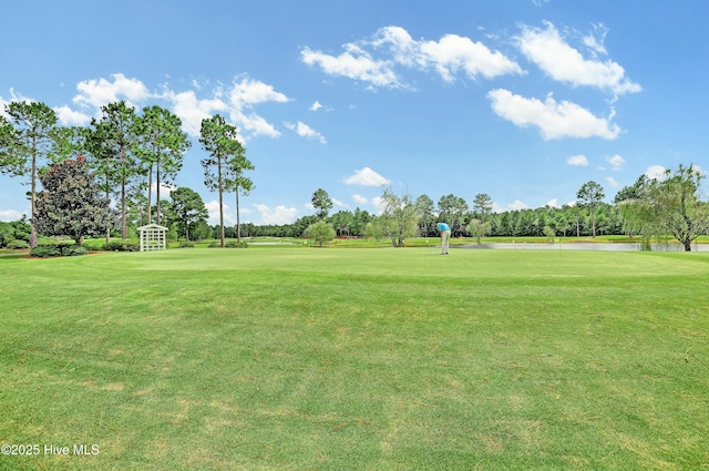 view of property's community featuring a lawn and golf course view