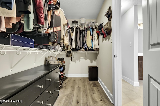 spacious closet with light wood-style flooring