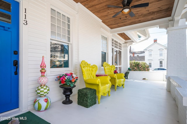 view of patio featuring a ceiling fan and covered porch