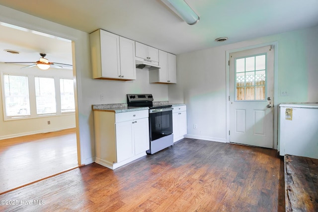 2209 Barnett Ave, Wilmington, NC 28403 - kitchen with stainless steel range with electric stovetop, under cabinet range hood, healthy amount of natural light, and wood finished floors