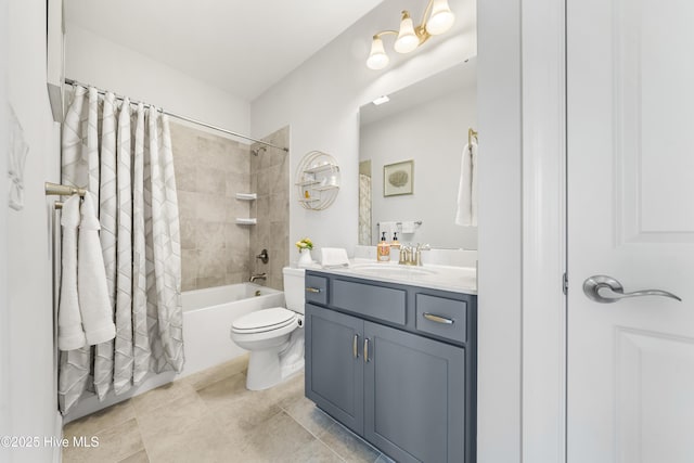 full bathroom featuring vanity, toilet, shower / tub combo, and tile patterned flooring