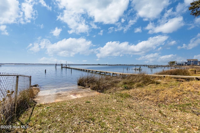 view of dock featuring a water view