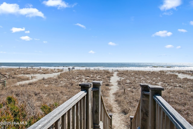 view of water feature featuring a beach view