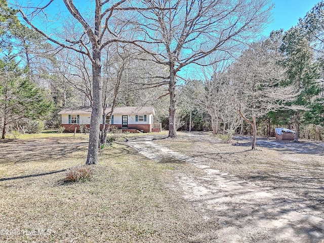 ranch-style house featuring dirt driveway