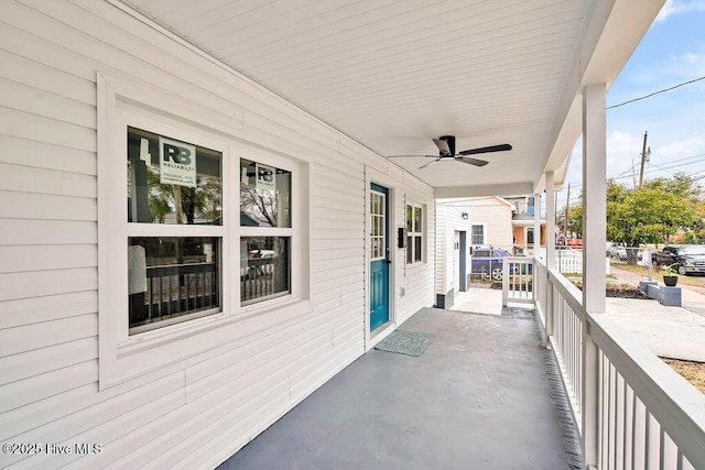 view of patio / terrace with covered porch and a ceiling fan