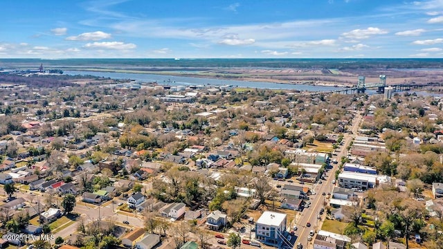 aerial view featuring a water view and a residential view