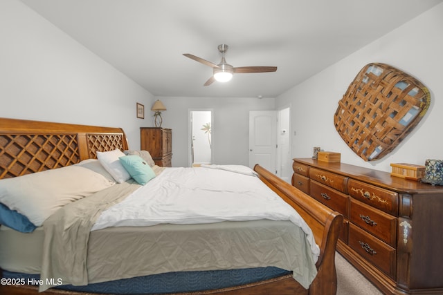 carpeted bedroom with a ceiling fan