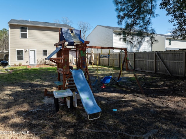 view of play area featuring a fenced backyard