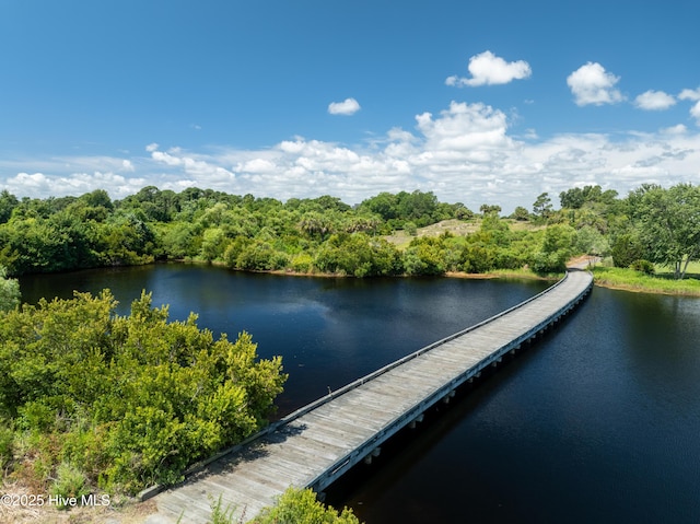 view of dock with a water view