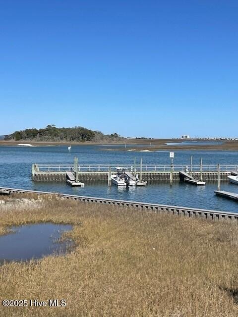 view of dock with a water view