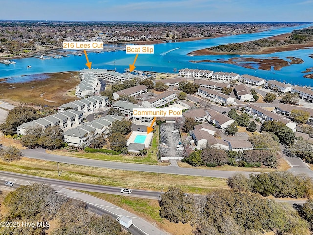 aerial view with a water view