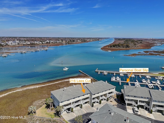aerial view with a water view