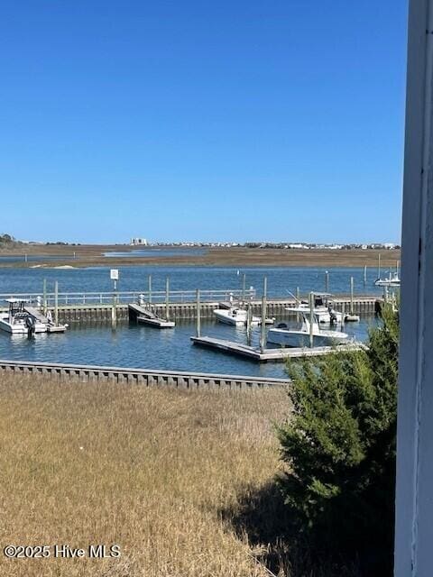 view of dock with a water view