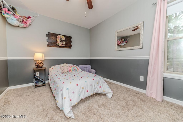 bedroom featuring baseboards, carpet floors, and ceiling fan