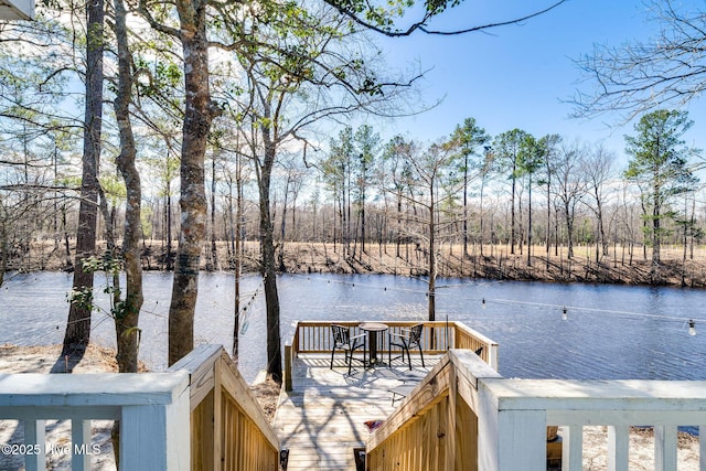 view of dock with a water view