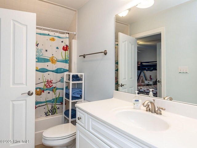 129 Sunset Dr, Cedar Point, NC 28584 - full bath with vanity, toilet, and shower / tub combo with curtain