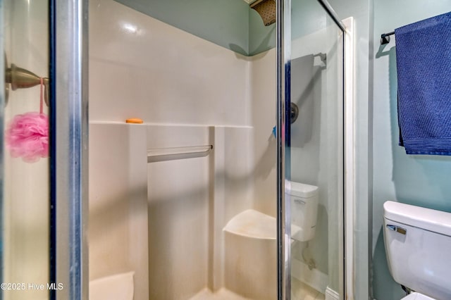 bathroom featuring toilet and a stall shower