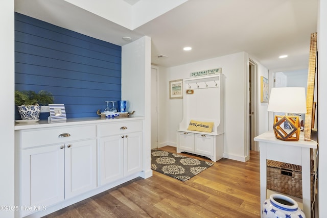 interior space with recessed lighting and light wood-style floors