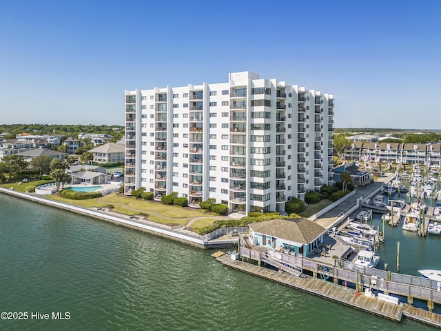 exterior space with a water view