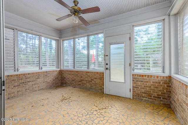 5218 Springwood Dr, Trent Woods, NC 28562 - unfurnished sunroom featuring brick wall