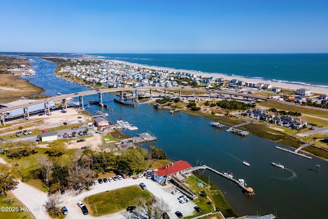 drone / aerial view featuring a water view