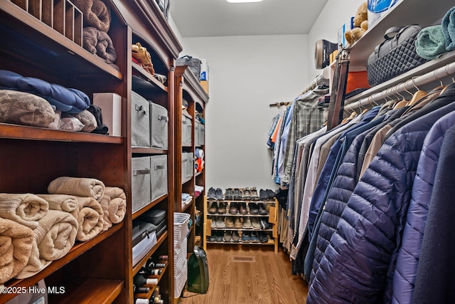 walk in closet featuring wood finished floors